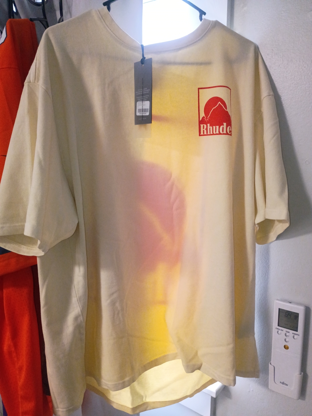 Rhude Cream Short-Sleeve Tee with Red Logo